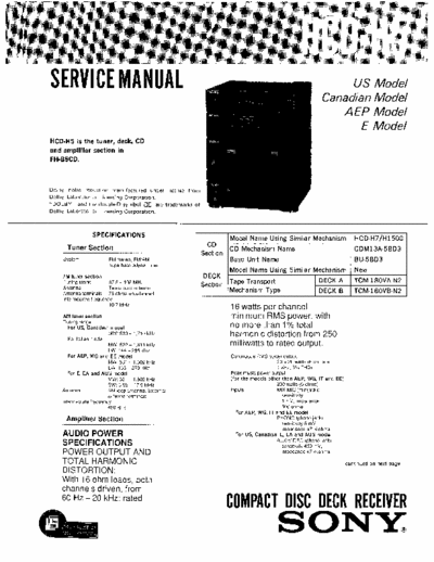 SONY HCD-H5 SONY HCD-H5
COMPACT DISC DECK RECEIVER.
SERVICE MANUAL
PART#(9-955-734-11)